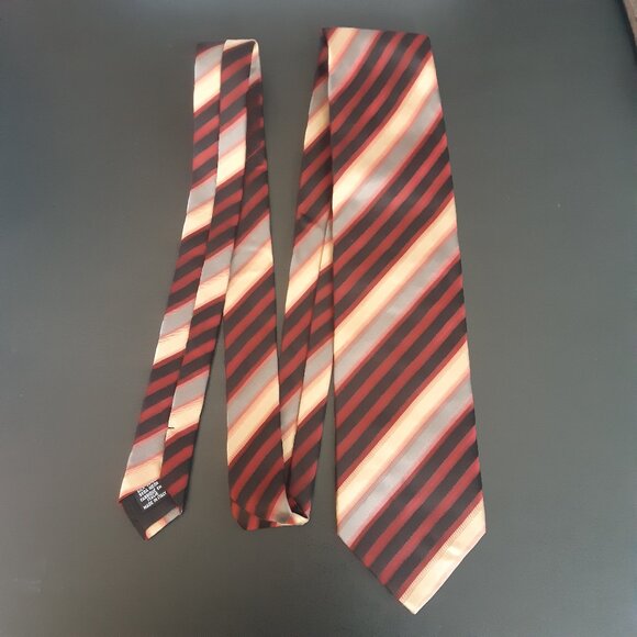 Hugo Boss Diagonal Striped Silk Tie, Black, Deep Red, Taupe & Gray - Picture 8 of 10